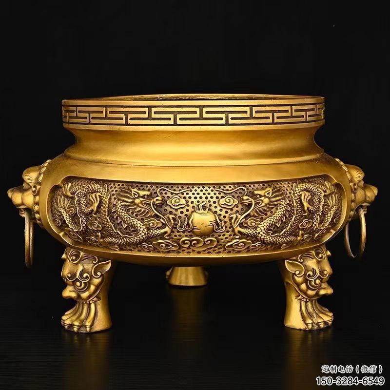 二龍戲珠鎏金爐雕塑 二龍戲珠鎏金爐雕塑