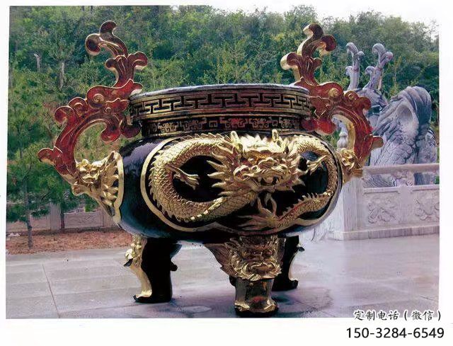 彩繪盤龍三足爐雕塑 彩繪盤龍三足爐雕塑