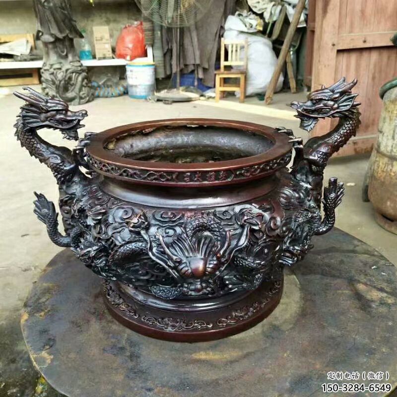 紅銅盤龍象形爐香爐雕塑