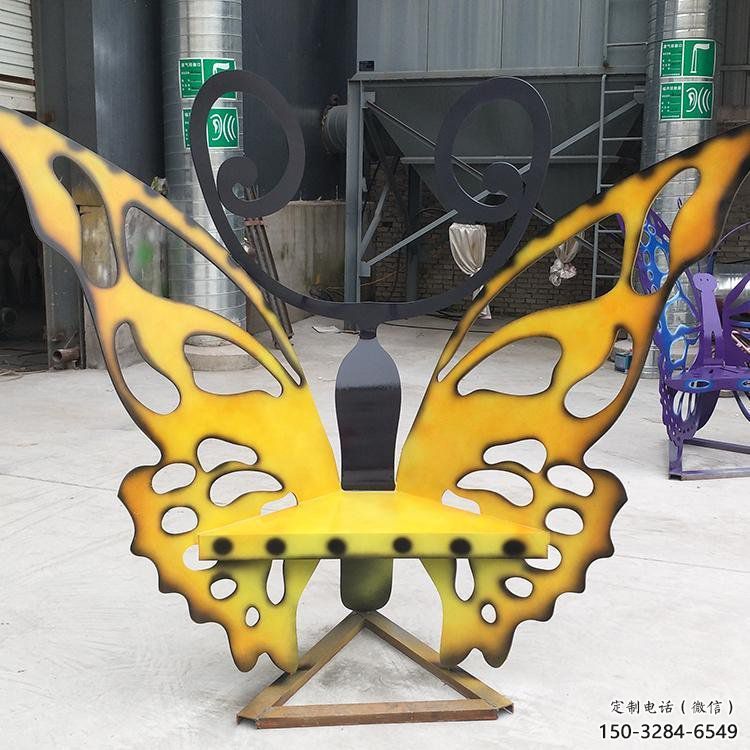 蝴蝶坐凳雕塑，公園小品雕塑，不銹鋼烤漆雕塑
