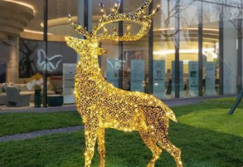 燈光梅花鹿雕塑定價，街頭雕塑，編織鏤空梅花鹿雕塑定價