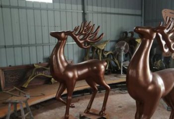 室內(nèi)馴鹿雕塑，拉絲海洋雕塑，抽象效果