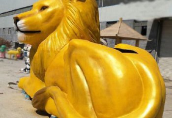 臥式玻璃鋼彩繪獅子雕塑，動物仿真效果