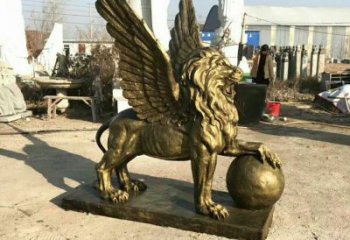 抽象獅子雕塑制造，動物美陳雕塑，仿銅飛獅雕塑展品