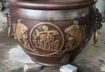 紫銅缸雕塑-金魚圖造型銅雕塑