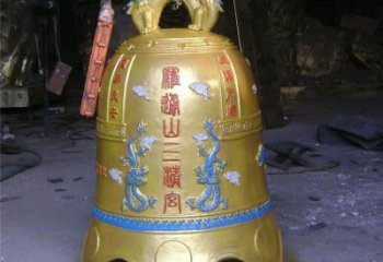 黃銅彩繪銅鐘雕塑-喇叭形口徑