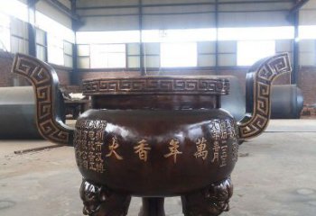古銅色三足爐雕塑