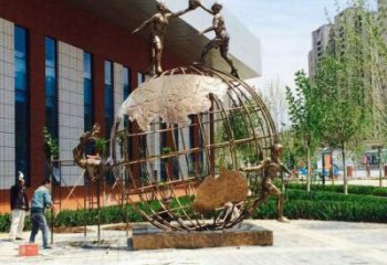 地球儀雕塑訂做，校園雕塑，現代地球儀人物雕塑廠家