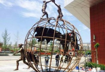 地球儀雕塑供應，地標擺件，地球儀人物雕塑制造廠家