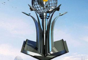 地球儀雕塑制造，歐式風格，創意書籍地球儀雕塑廠家