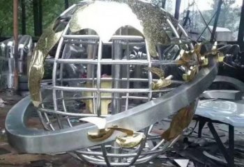 地球儀雕塑展品，彩鋼制作，鏡面地球儀雕塑廠家精品