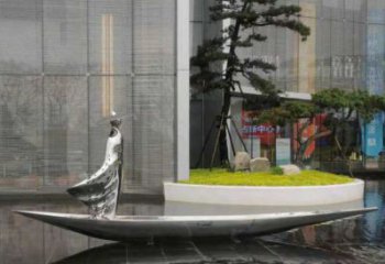 乘船人雕塑精選，彩鋼制作，不銹鋼乘船人雕塑工廠