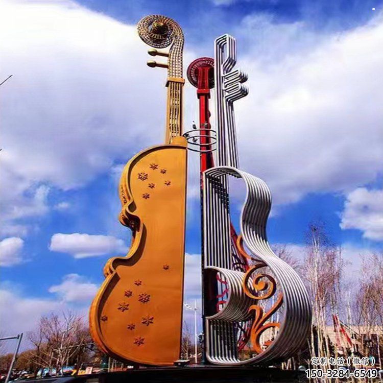 大提琴雕塑制作，村標(biāo)概念，不銹鋼大提琴雕塑專供