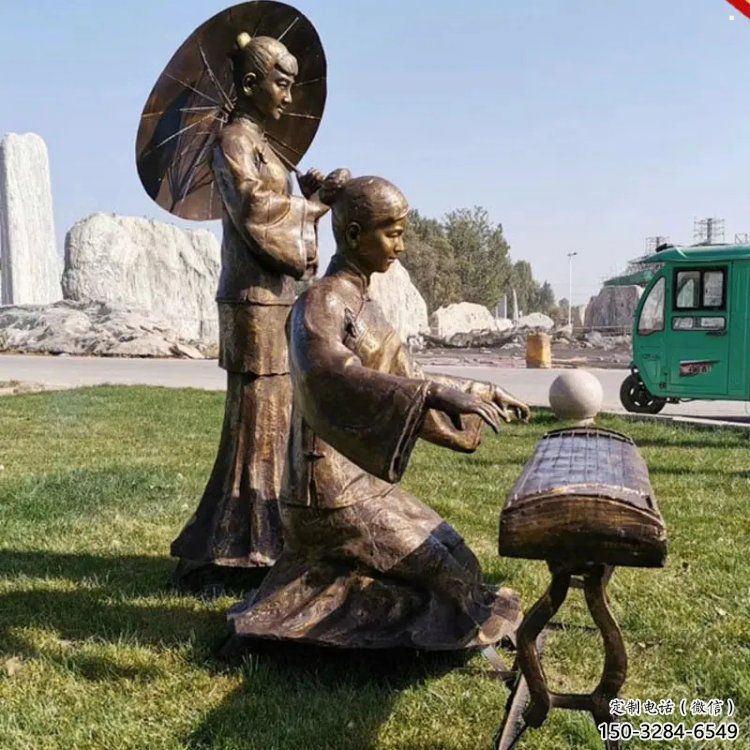 彈古箏雕塑供需，美陳雕塑，景觀民俗人物雕塑承接