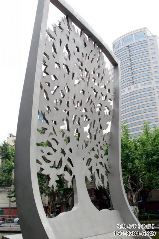鏤空樹雕塑精品，白鋼構(gòu)件，鏤空剪紙樹雕塑制造廠