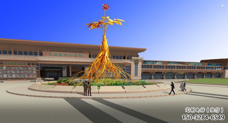 人參雕塑定做，小區雕塑，彩色人參樹雕塑制造商