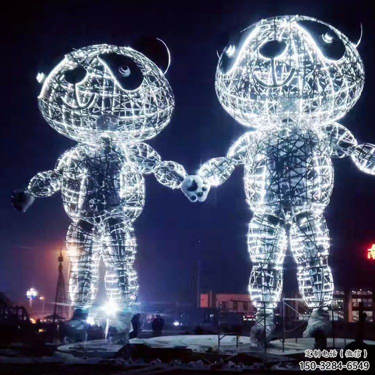 熊貓雕塑供求，白鋼構件，彩色鏤空熊貓雕塑廠家