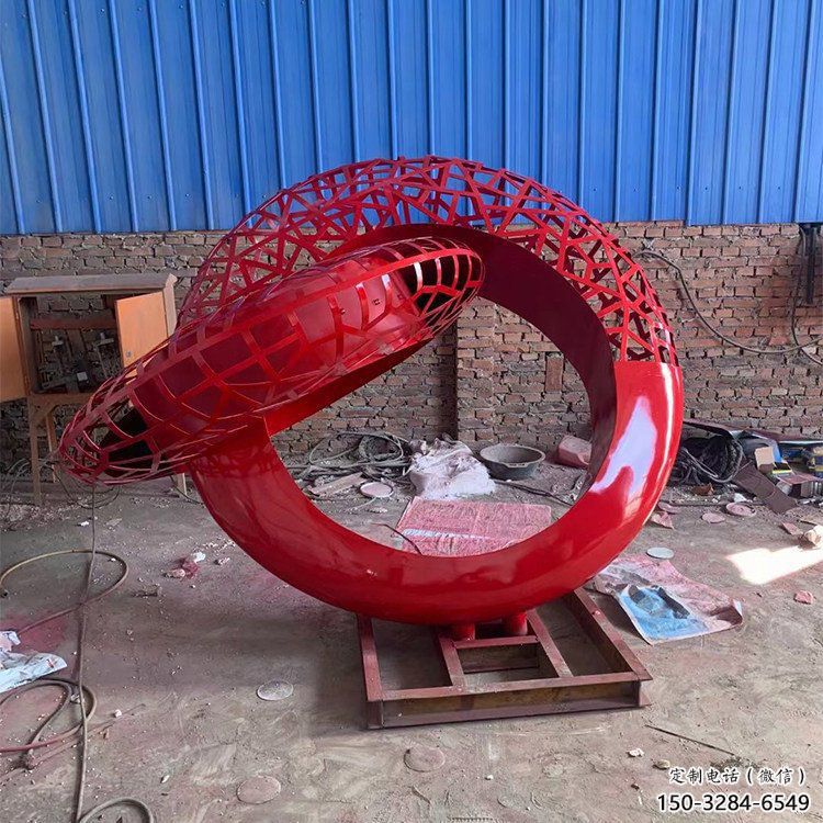 公共雙環(huán)雕塑訂做，城市裝飾，庭院不銹鋼雙環(huán)雕塑展品