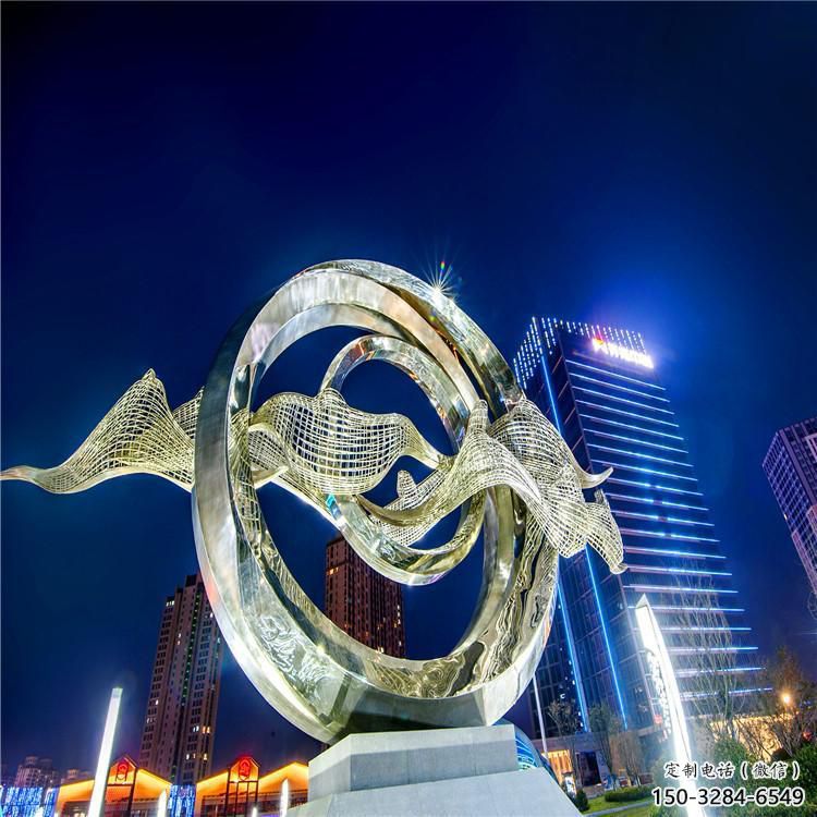 雙環雕塑展品，彩鋼制作，不銹鋼雙環雕塑精品