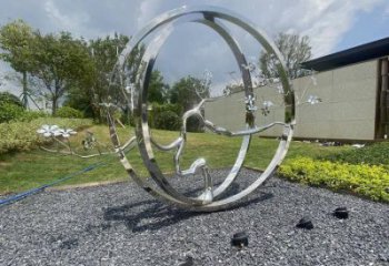 圓環樹雕塑廠家，標識雕塑，不銹鋼圓環樹雕塑定制