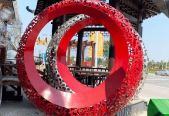 雙環(huán)雕塑生產(chǎn),鏤空烤漆工藝,不銹鋼雙環(huán)雕塑制作