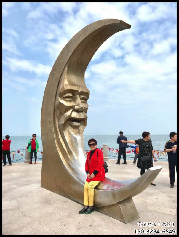 酒店月亮船雕塑，鍍金歐式雕塑，仿古擺件