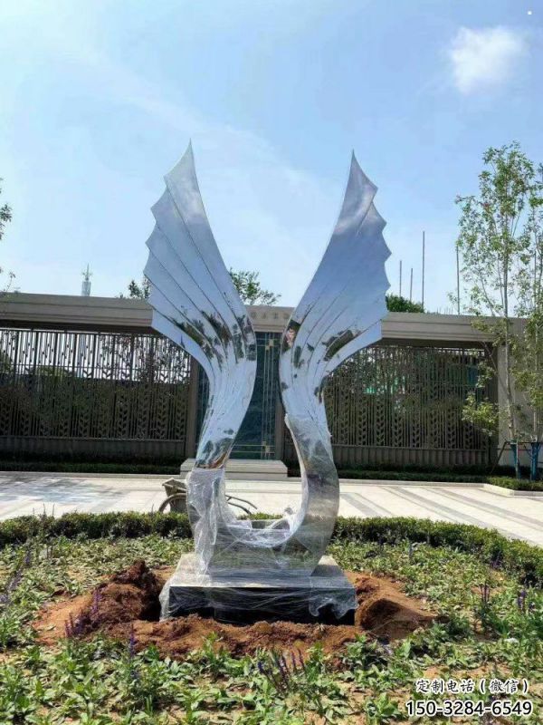 廣場(chǎng)翅膀雕塑，抽象水景雕塑，抽象效果