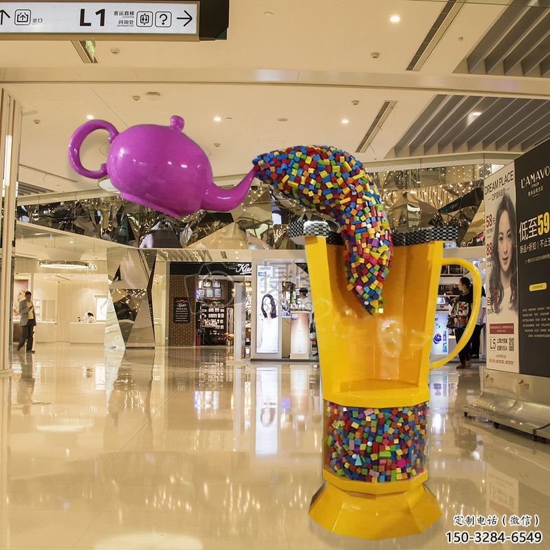 街道茶壺雕塑，鍛造景觀雕塑，古銅效果