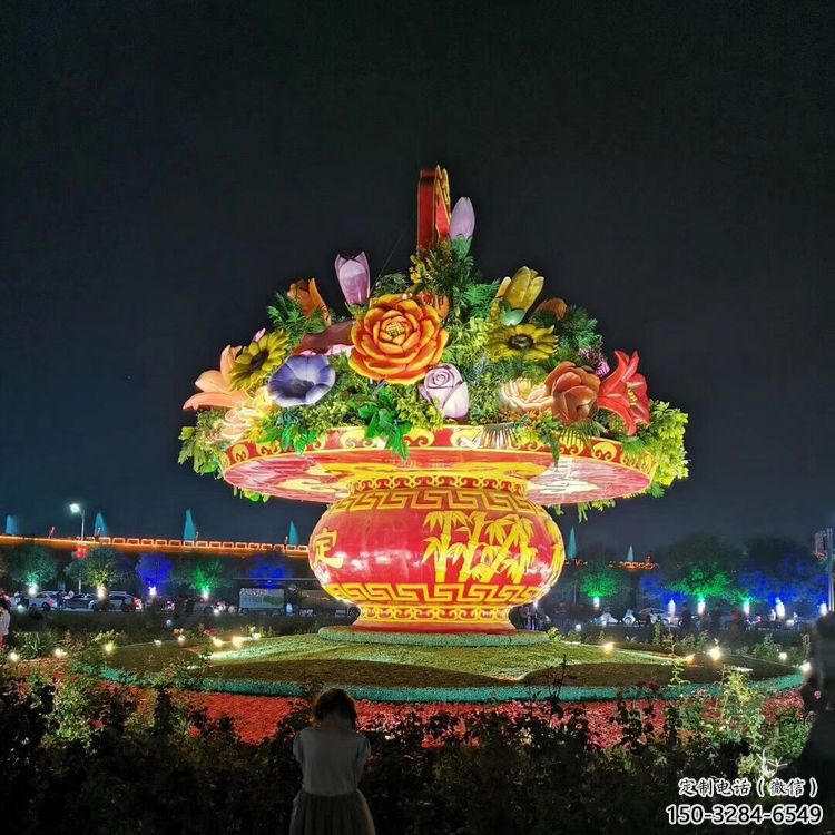 街道花籃雕塑，鍛造景觀雕塑，古銅效果