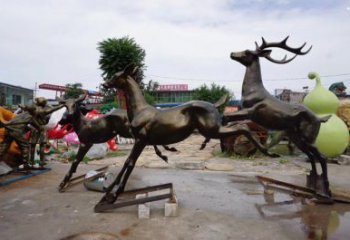 銅陵戶外小鹿批發，動物雕塑，梅花鹿銅雕塑供求