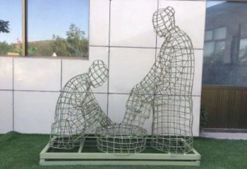 邯鄲鏤空洗腳雕塑制作，園林裝飾，鐵藝孝道人物雕塑