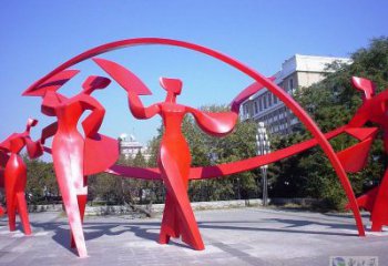 淮安扭秧歌雕塑，民俗舞蹈雕塑，不銹鋼抽象音樂人雕塑