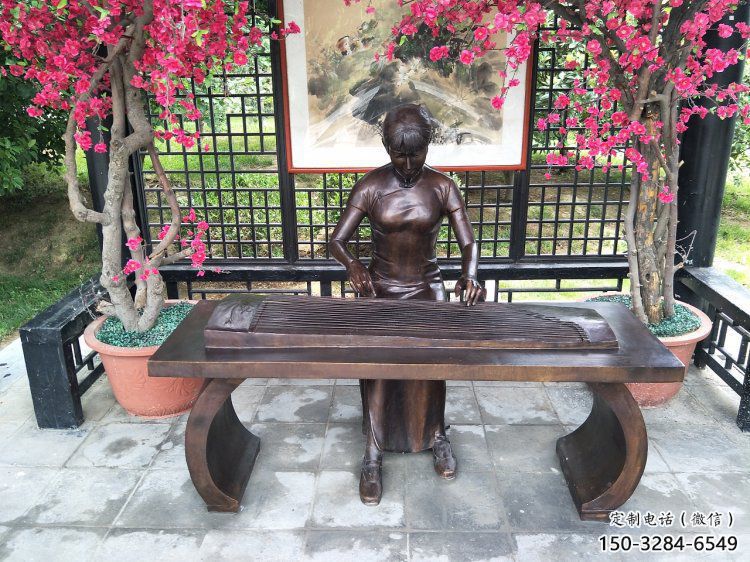 日照彈古箏雕塑廠家，景觀概念，民俗人物雕塑通用