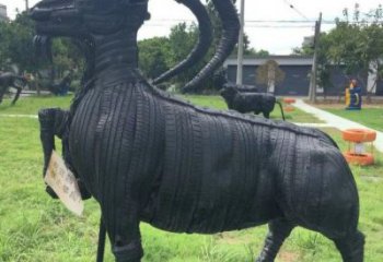 臨汾輪胎山羊雕塑供應(yīng)，公園雕塑，鑄銅輪胎羊雕塑供求