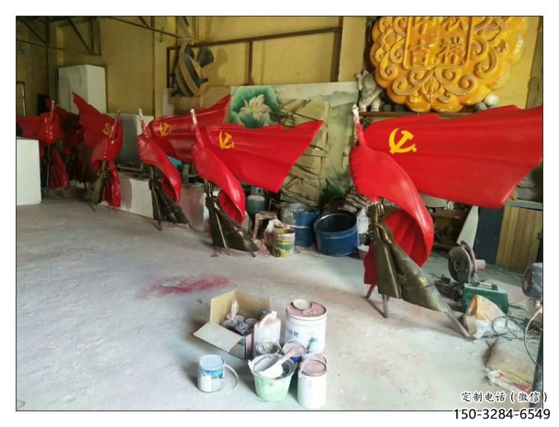 甘孜園林國旗雕塑，噴漆黨建雕塑，烤漆形式