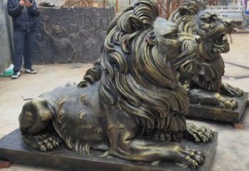 雅安大型趴獅雕塑，仿銅動物雕塑，玻璃鋼獅子雕塑制作